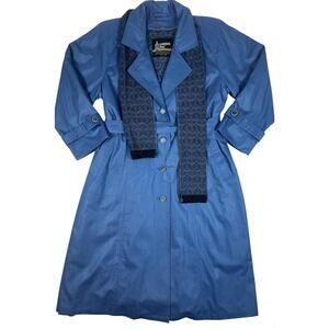 Vintage London Fog Women’s 8P Blue Belted Trench Coat Rain Jacket Made in Korea